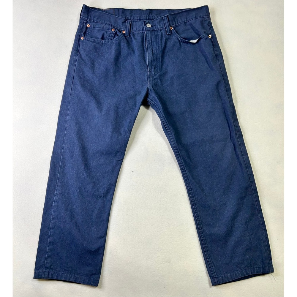Levis Mens Navy Blue Dark Wash Straight Leg Five Pocket Denim Jeans Pants Cotton